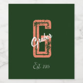 グリーン レトロ ミニマル モダン モノグラム 名前 ワインラベル (シングルラベル)