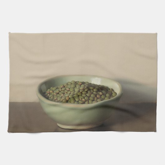 グリーン・レンズ豆の静物画 キッチンタオル (横)
