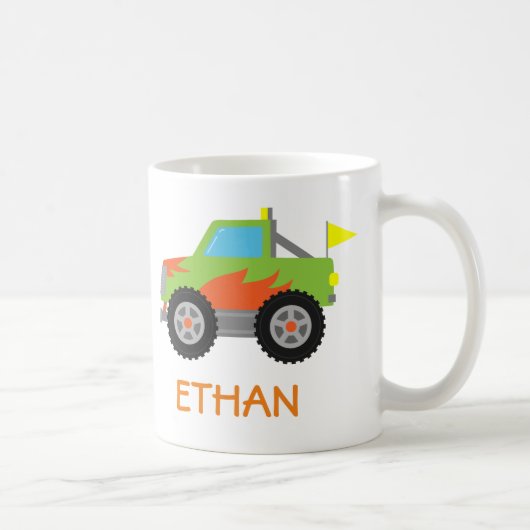 グリーン レース モンスタートラック 男の子用 名前入り コーヒーマグカップ (右)