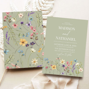 グリーン ワイルドフラワー ワイルド フラワー フローラル ガーデン ウェディング 招待状