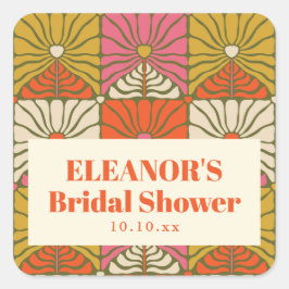 グリーン ヴィンテージ オレンジ フラワーブライダルシャワーフェイバー スクエアシール