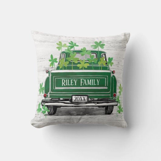 グリーン·ヴィンテージ·トラック·シャムロック名 クッション (正面)