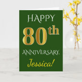 グリーン、偽ゴールド 80周年 結婚記念日 + 名前 カード (黄色い花)