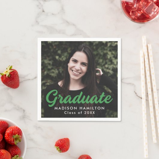 グリーン |写真はっきりしたの卒業のスクリプト スタンダードカクテルナプキン (インサイチュ)