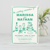 グリーン 写真付きの手描き結婚式招待状 招待状 (スタンド正面)