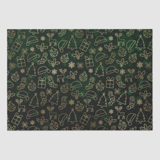 グリーン《写真》ぼけ味とゴールドフォイルクリスマスホリー 薄葉紙 (正面)