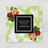 グリーン《写真》ぼけ味グリッタースパークルズフローラメイクアップアーティスト スクエア名刺 (正面)