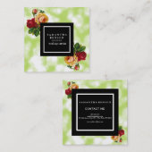 グリーン《写真》ぼけ味グリッタースパークルズフローラメイクアップアーティスト スクエア名刺 (正面/裏面)