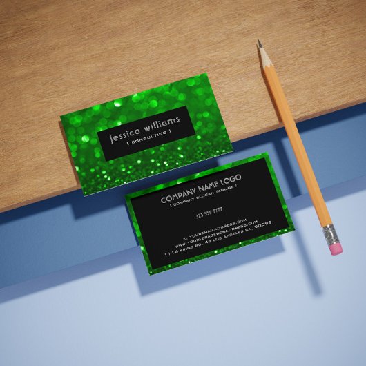 グリーン《写真》ぼけ味グリッター&スパークルスブラックアクセント 名刺