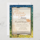 グリーン《写真》ぼけ味、グリッターグラッドキャップ、ガラス卒業 招待状 (正面)