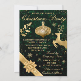 グリーン《写真》ぼけ味&金ゴールドボーブル&リボンクリスマスパーティー 招待状