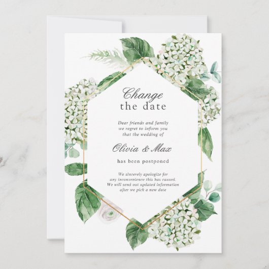 グリーン 変更日 結婚式延期のお知らせ 招待状 (正面)