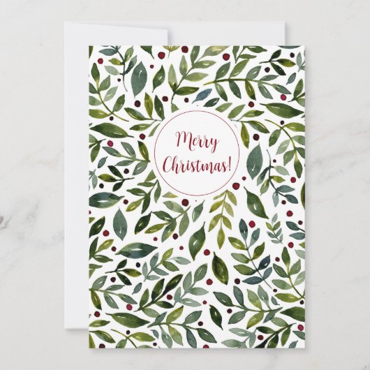 グリーン 季節の枝と実の水彩画 シーズンカード (正面)