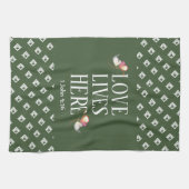 グリーン |愛はここに住む |カスタマイズスタイリッシュ可能 キッチンタオル (横)