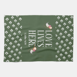 グリーン |愛はここに住む |カスタマイズスタイリッシュ可能 キッチンタオル