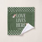 グリーン |愛はここに住む |カスタマイズスタイリッシュ可能 バスタオルセット (ウォッシュタオル)