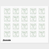 グリーン 手描き ドゥードル 卒業 ありがとう ホワイト スクエアシール (シート)