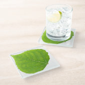 グリーン《植物》アスペンリーフ#11 ガラスコースター (アングル)