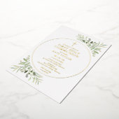 グリーン 植物 初めての聖体拝領 ゴールド 箔招待状 (回転した状態)