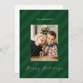 グリーン 楽しい 現代の ストライプ フォト ホリデー カード (正面/裏面)