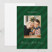 グリーン 楽しい 現代的な ストライプの フォト ホリデー カード (正面/裏面)