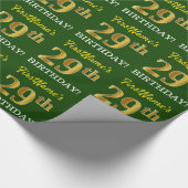 グリーン、模倣金ゴールドルック"29誕生日" ラッピングペーパー (角)