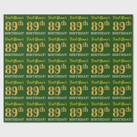 グリーン、模倣金ゴールドルック"89誕生日" ラッピングペーパー (フラット)