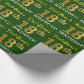 グリーン、模造金ゴールドルック"18誕生日" ラッピングペーパー (角)