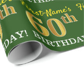 グリーン、模造金ゴールドルック"60誕生日" ラッピングペーパー (ロールコーナー)