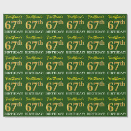 グリーン、模造金ゴールドルック"67誕生日" ラッピングペーパー