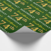 グリーン、模造金ゴールドルック"74誕生日" ラッピングペーパー (角)