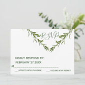 グリーン 照葉 幾何学的 葉の枝 RSPV 招待状 (スタンド正面)