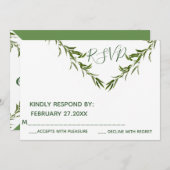 グリーン 照葉 幾何学的 葉の枝 RSPV 招待状 (正面/裏面)