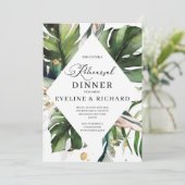 グリーン 熱帯の葉 ゴールド リハーサル ディナー 招待状 (スタンド正面)