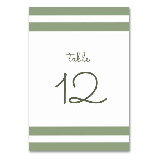 グリーン |白ストライプい結婚テーブル番号カード テーブルナンバー (正面)