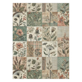 グリーン&赤面ピンクパッチワークキルトヴィンテージフローラ テーブルクロス