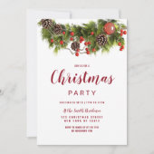 グリーン、赤、ブラウンのクリスマス ベリーの花輪 招待状 (正面)