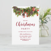 グリーン、赤、ブラウンのクリスマス ベリーの花輪 招待状 (スタンド正面)