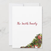 グリーン、赤、ブラウンのクリスマス ベリーの花輪 招待状 (裏面)