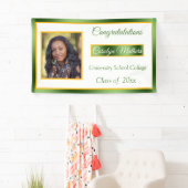 グリーン&金ゴールドおめでとうカスタム写真 横断幕 (インサイチュ)