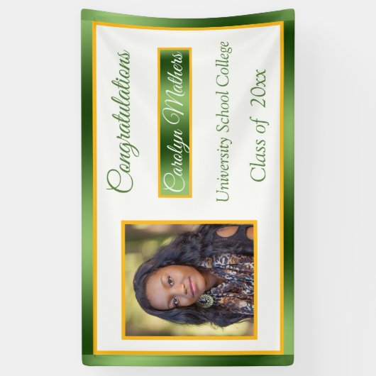 グリーン&金ゴールドおめでとうカスタム写真 横断幕 (縦)