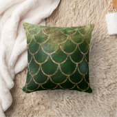 グリーン&金ゴールドきらめくマーメイドフィッシュはかりで測 クッション (ブランケット)