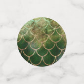 グリーン&金ゴールドきらめくマーメイドフィッシュはかりで測 コンフェッティ (スモール正面)