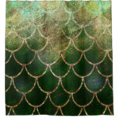 グリーン&金ゴールドきらめくマーメイドフィッシュはかりで測 シャワーカーテン (正面)