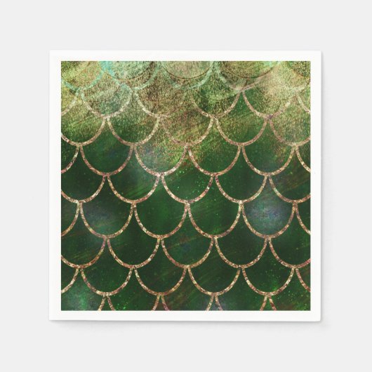 グリーン&金ゴールドきらめくマーメイドフィッシュはかりで測 スタンダードカクテルナプキン (正面)