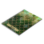 グリーン&金ゴールドきらめくマーメイドフィッシュはかりで測 ノートブック (左側)