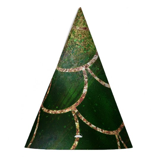 グリーン&金ゴールドきらめくマーメイドフィッシュはかりで測 パーティーハット (左)