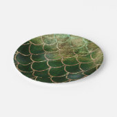 グリーン&金ゴールドきらめくマーメイドフィッシュはかりで測 ペーパープレート (アングル)