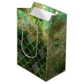 グリーン&金ゴールドきらめくマーメイドフィッシュはかりで測 ミディアムペーパーバッグ (正面アングル)