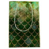 グリーン&金ゴールドきらめくマーメイドフィッシュはかりで測 ミディアムペーパーバッグ (正面)